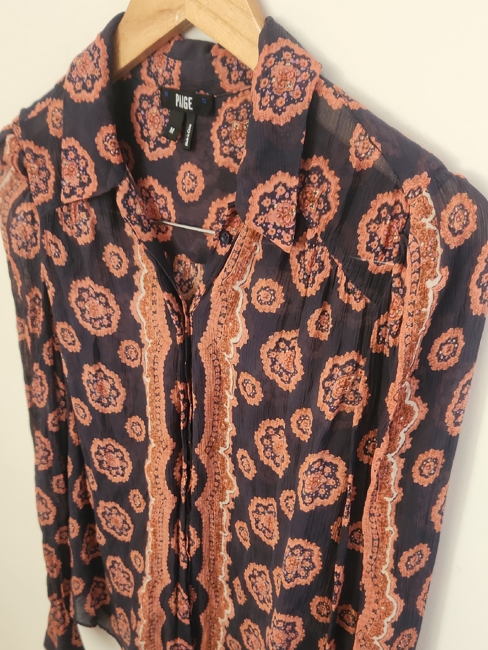 Paige Caraway Periscope & Dhalia 100% Silk Print Blouse Medium - Picture 5 of 9